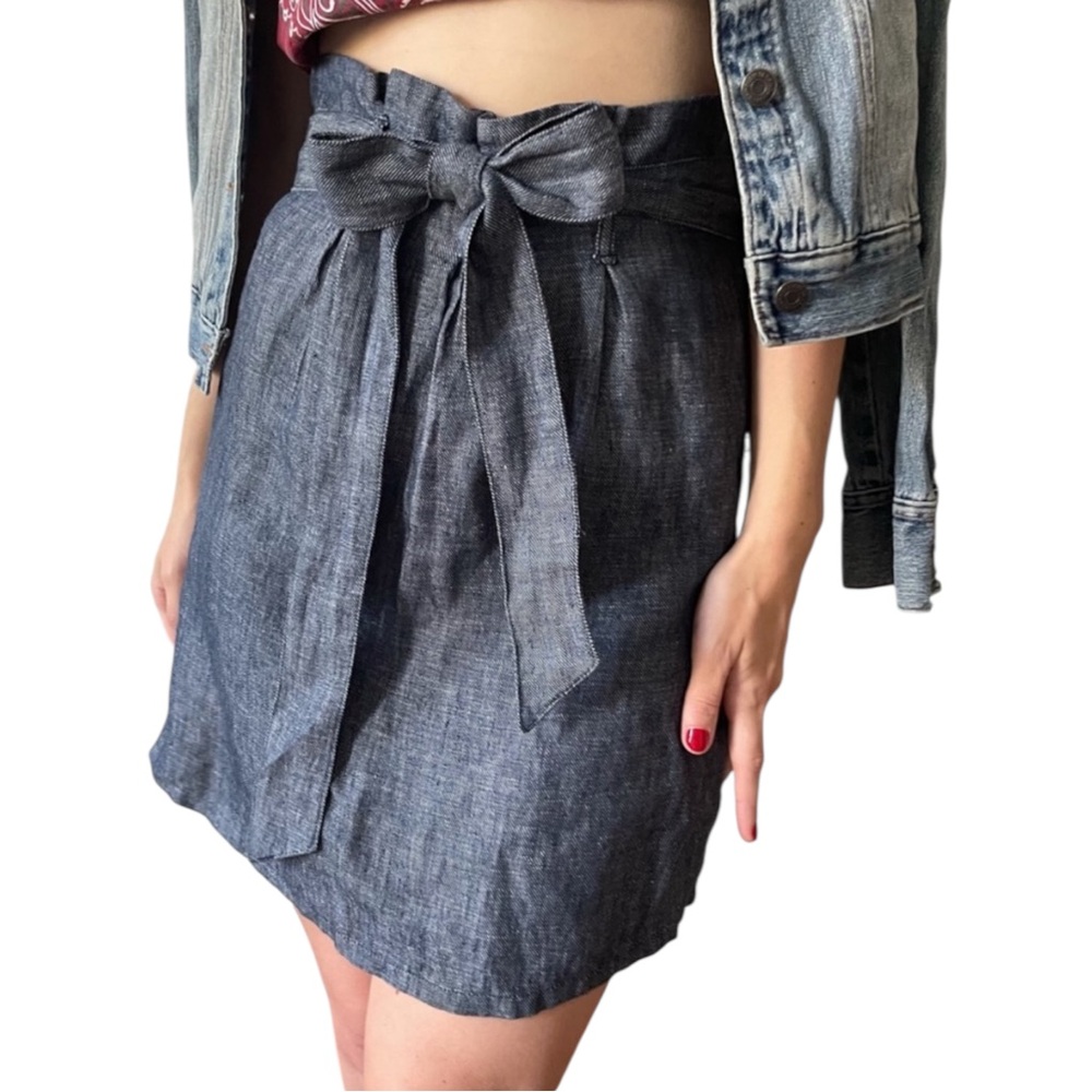 Vintage Y2K Blue Chambray Denim High Waist Mini Skirt Matching Tie Belt Small - Picture 1 of 16